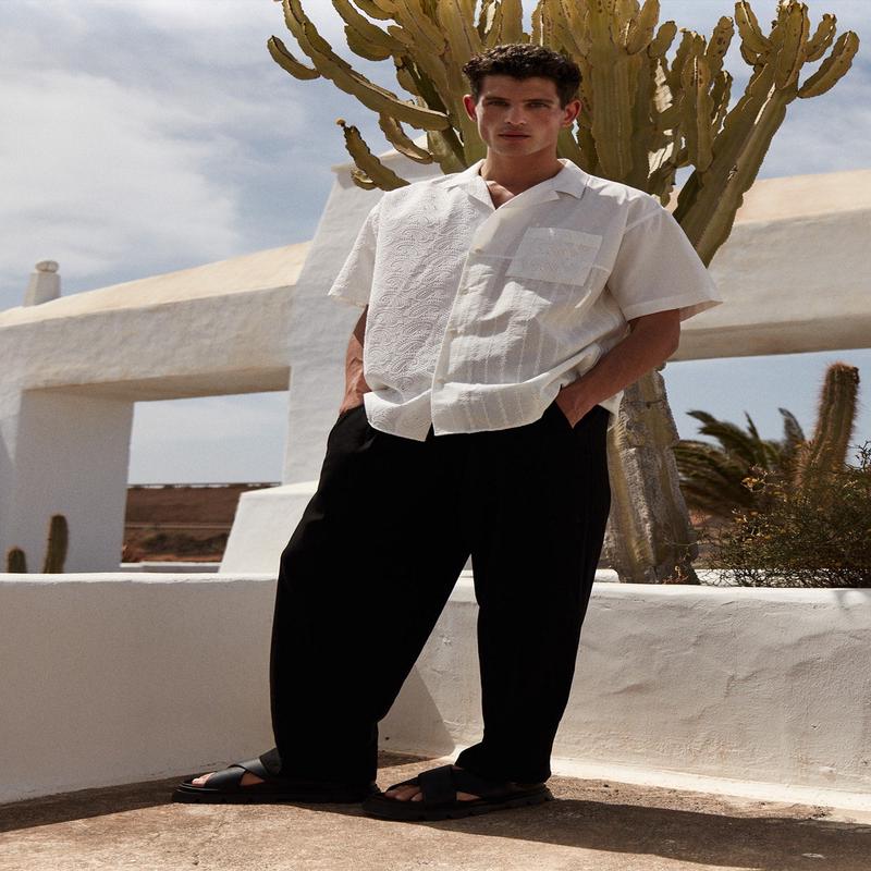 Man Men's Geometric Pattern Short Sleeve Oversize Shirt