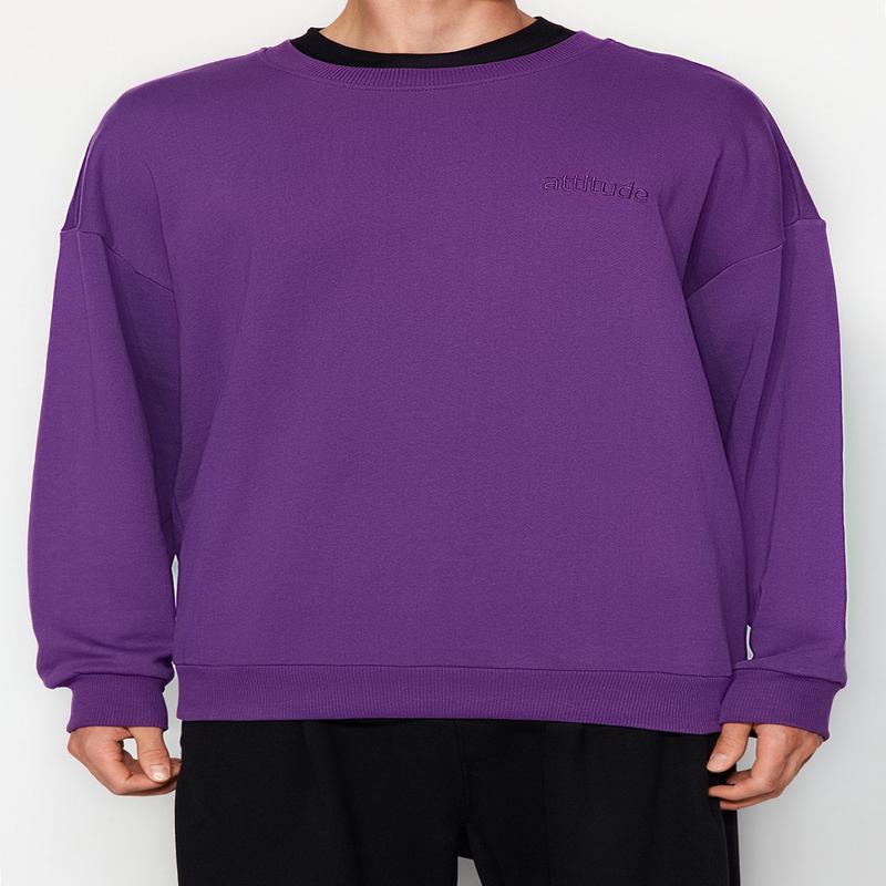 MAN Men's Purple Slogan Long sleeve Oversize Sweatshirt