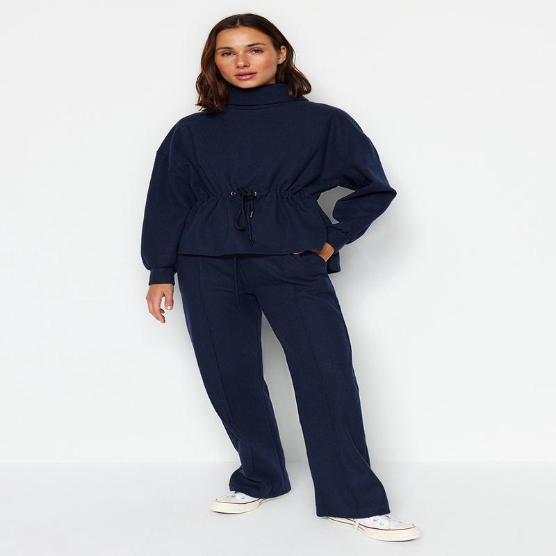 Women's Dark blue Plain Regular fit High Waist Sweatpants