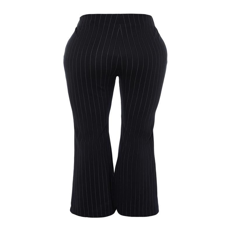 Curve Women's Dark Blue Striped High Waist Plus Size Pants