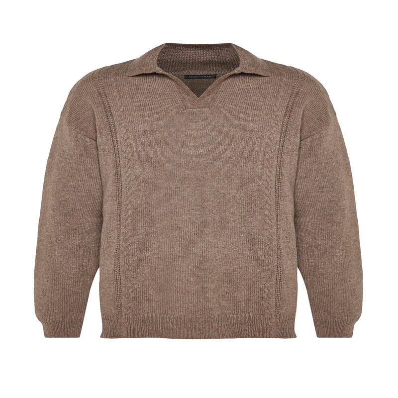 MAN Men's Brown Plain Long sleeve Oversize Sweater