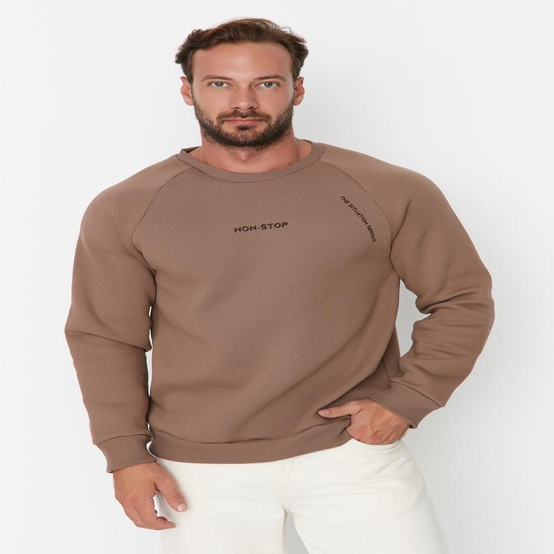Man Men's Brown Slogan Long Sleeve Regular Fit Sweatshirt