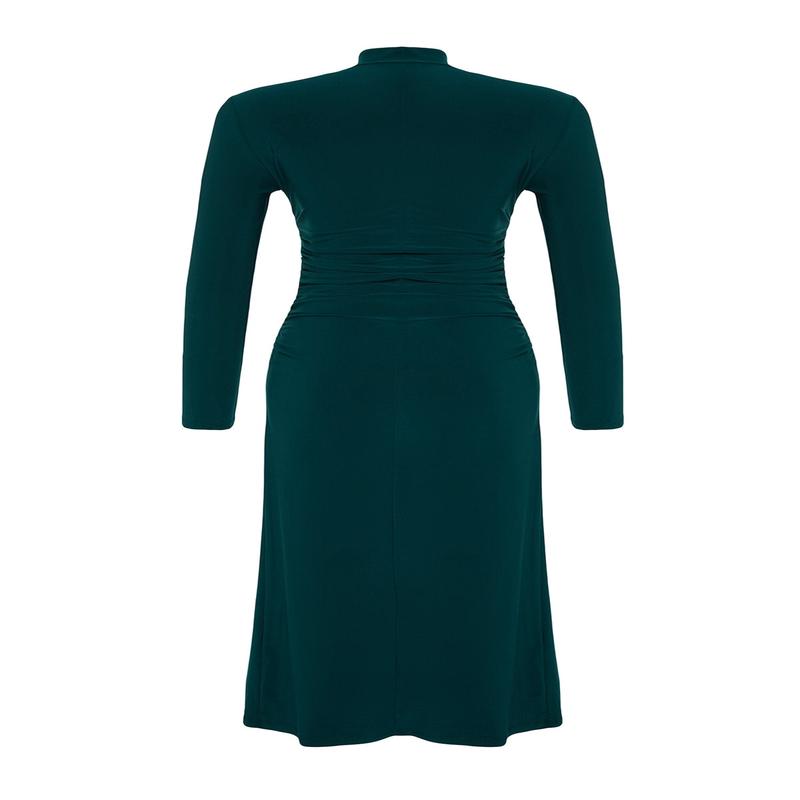 Women's Green Plain Midi Long sleeve Evening / Daily Regular fit Dress