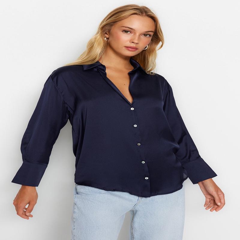 Women's Plain Long Sleeve Oversize Shirt