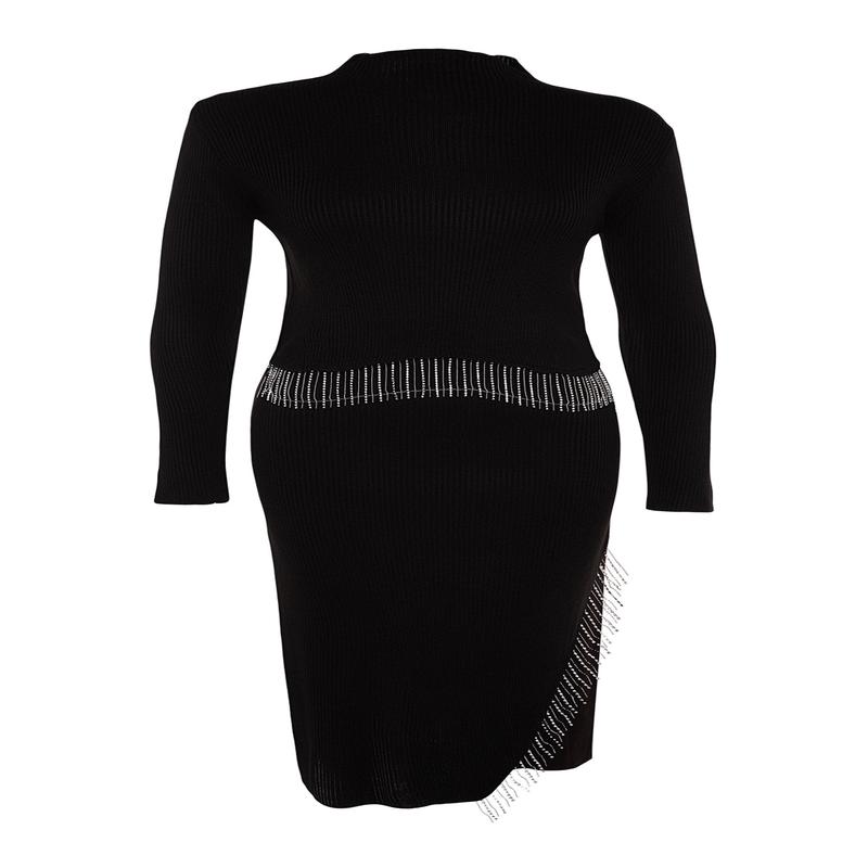 Curve Women's Plain Long Sleeve Evening / Daily Fitted Plus Size Two-Piece Set