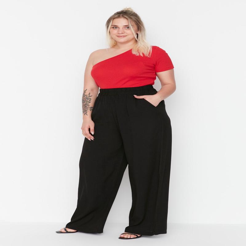 Curve Women's Plain Wide Leg Normal Waist Plus Size Pants
