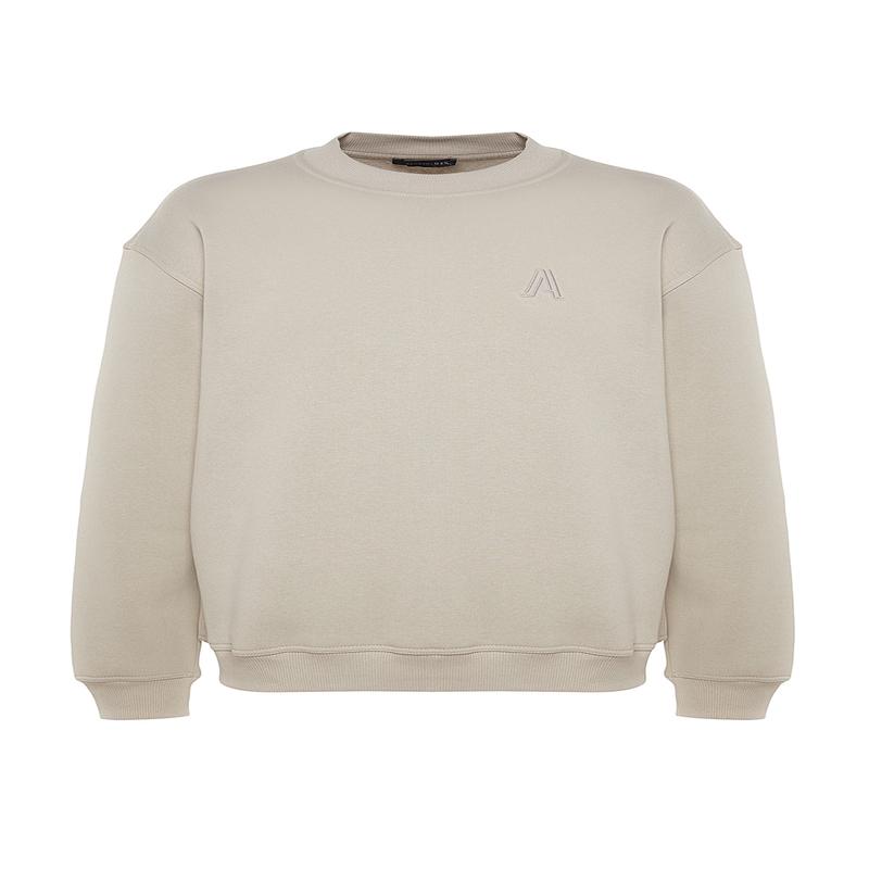 Man Men's Beige Slogan Long Sleeve Relaxed Fit Sweatshirt