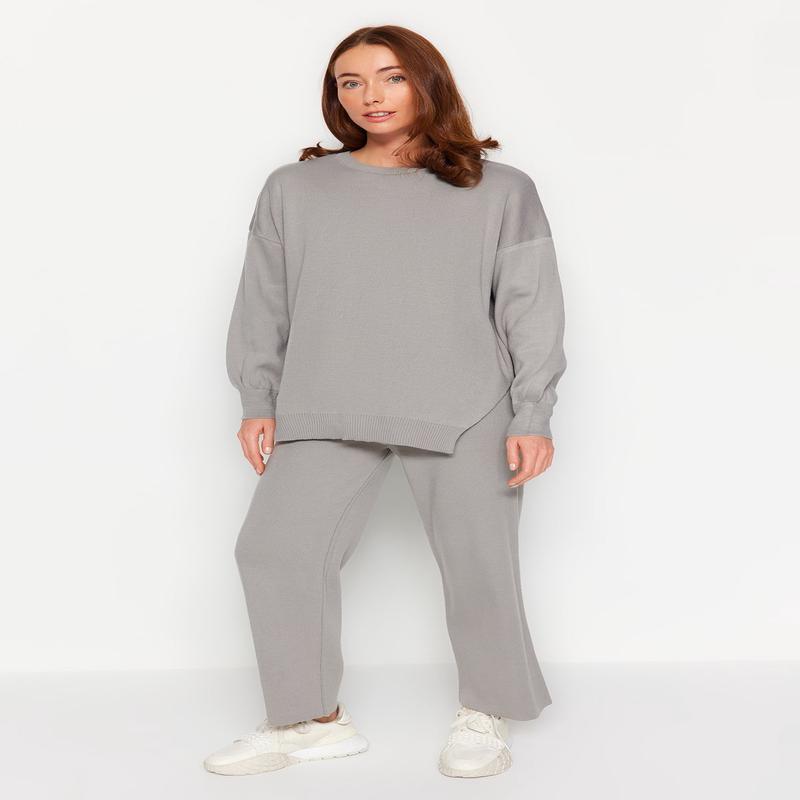 Women's Plain Long Sleeve Casual Regular Fit Two-Piece Set