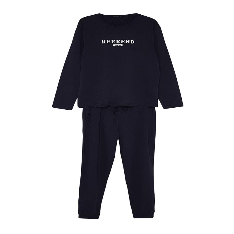 Man Men's Motto Long Sleeve Homewear Regular Pajamas Set