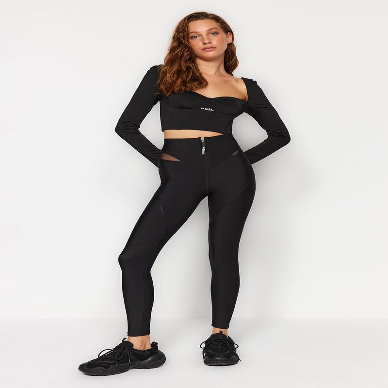 Women's black Straight Full Length High Waist Sport Leggings