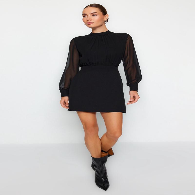 Women's Plain Mini Long Sleeve Business Fitted Dress