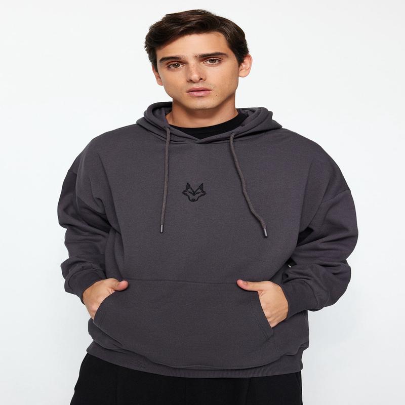 Man Men's Gray Animal Long Regular Sweatshirt