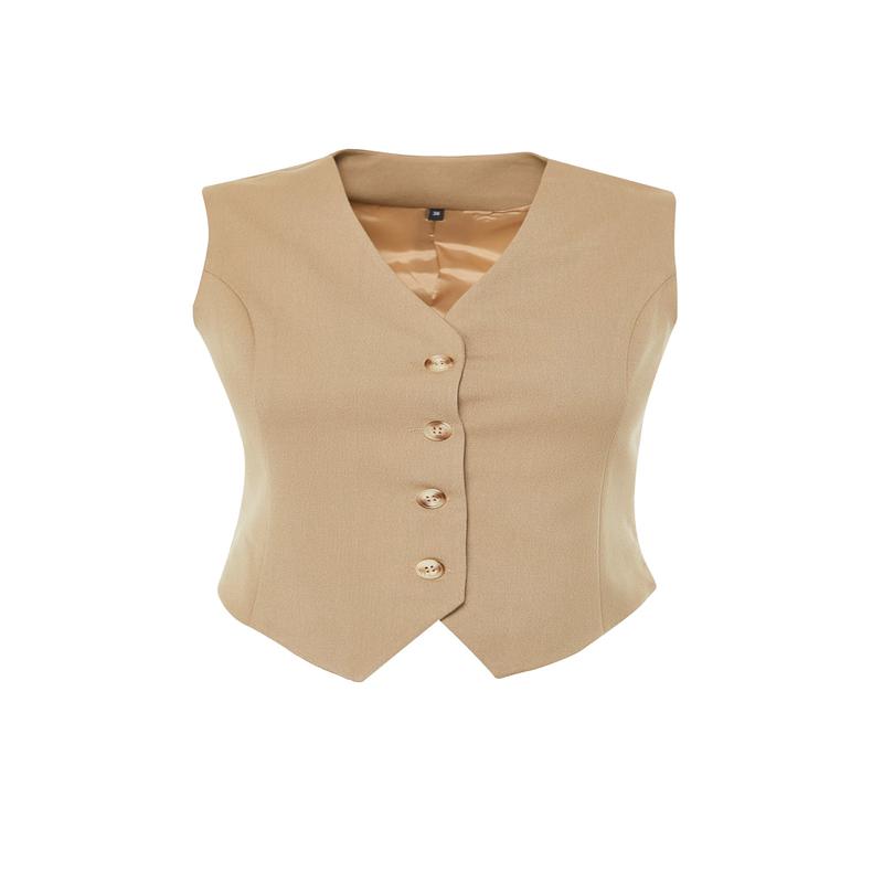 Women's Beige Plain Regular Vest