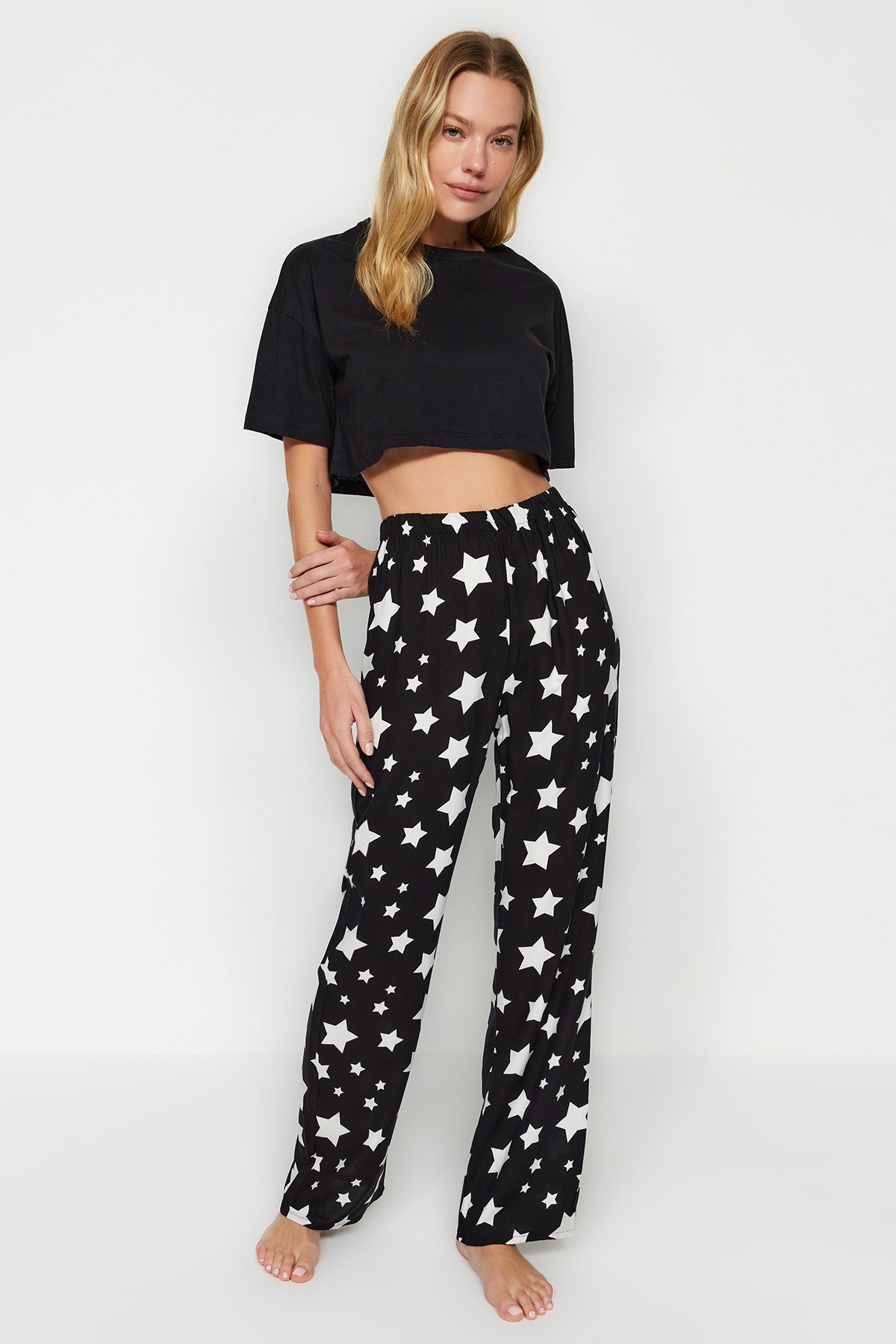 Women's black geometric Regular Waist Pajama Bottoms