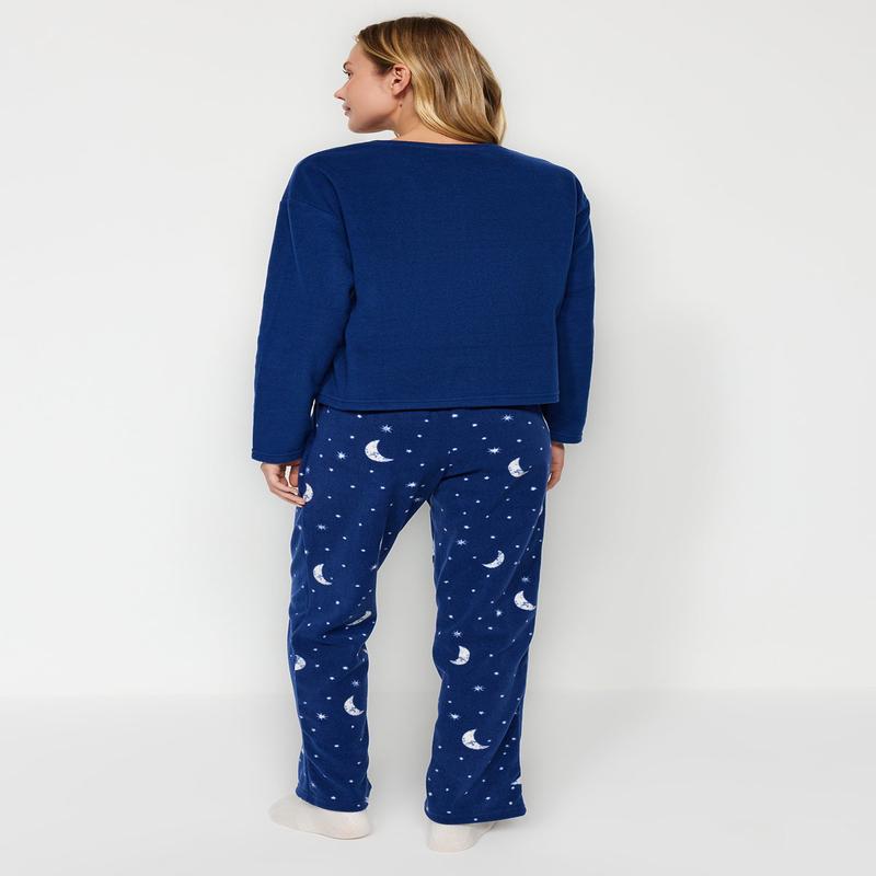 Women's Navy Blue Galaxy Long Sleeve Homewear Regular Pajamas Set