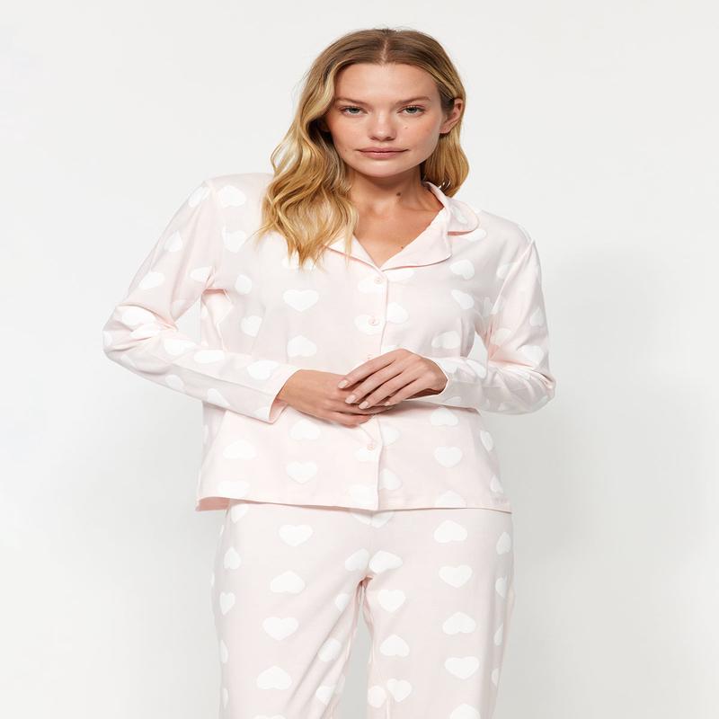 Women's PINK heart Long Sleeve Homewear Regular Pajamas Set