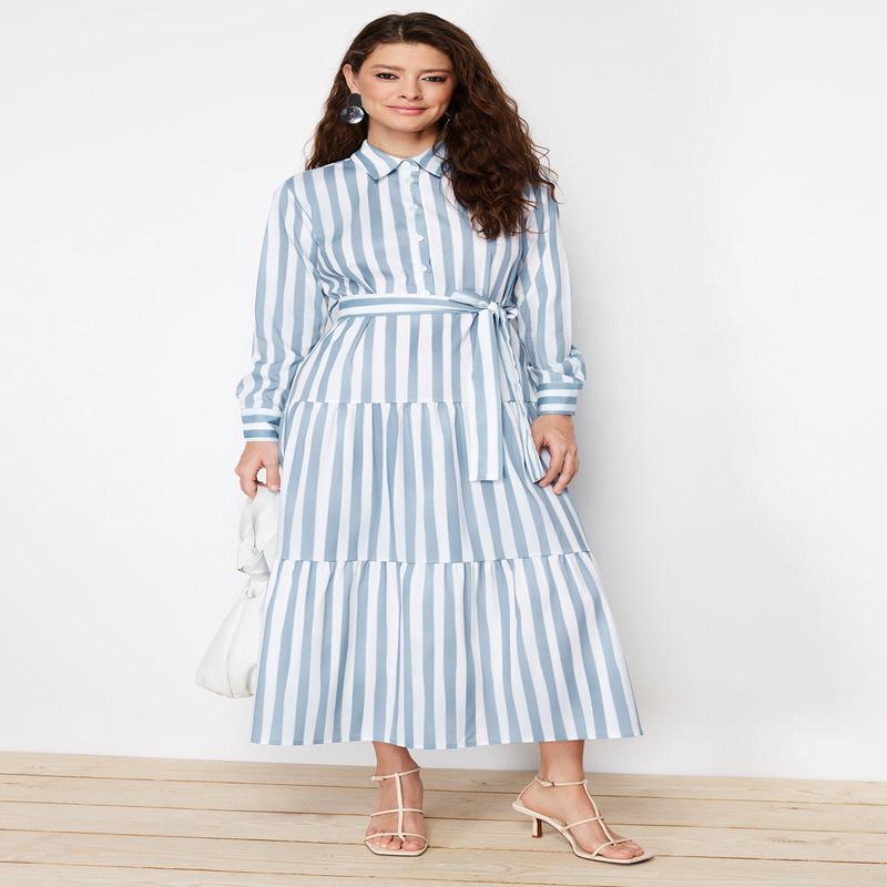 Modest Women's Striped Maxi Long Casual Regular Dress