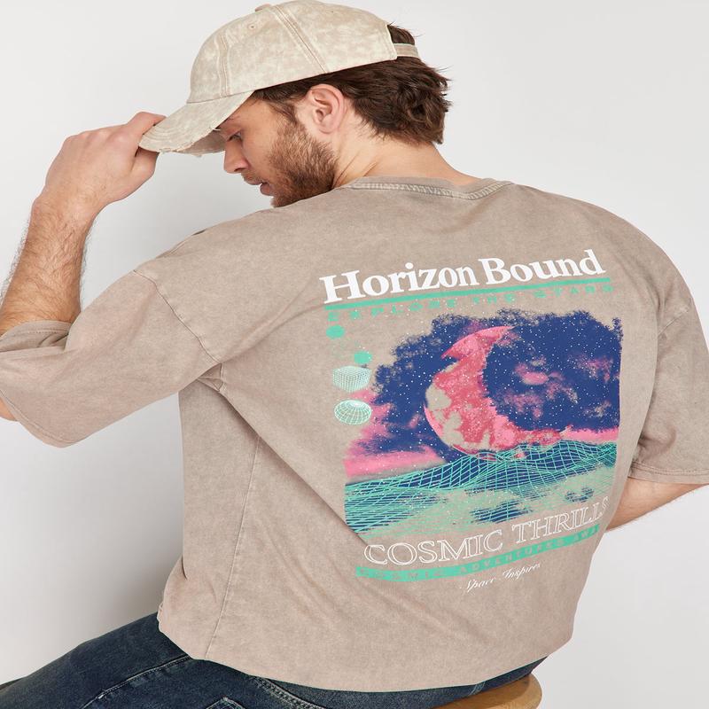 Man Men's Brown Galaxy Short Oversize T-Shirt