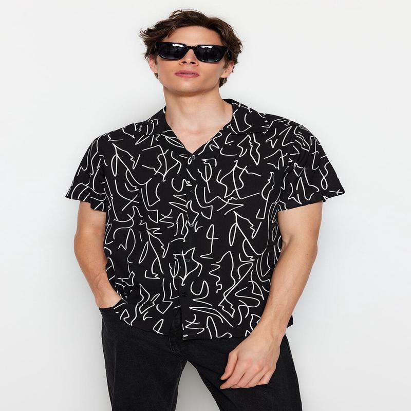 Man Men's Geometric Three Quarter Sleeve Regular Plus Size Shirt