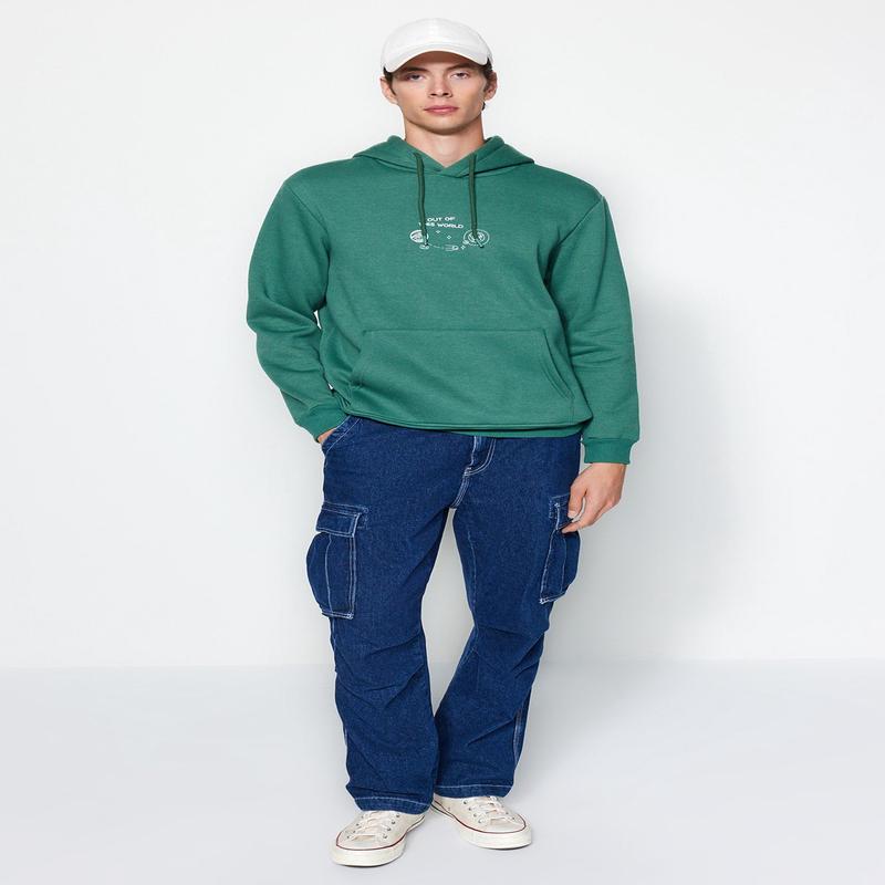 Man Men's Green Motto Long Regular Sweatshirt