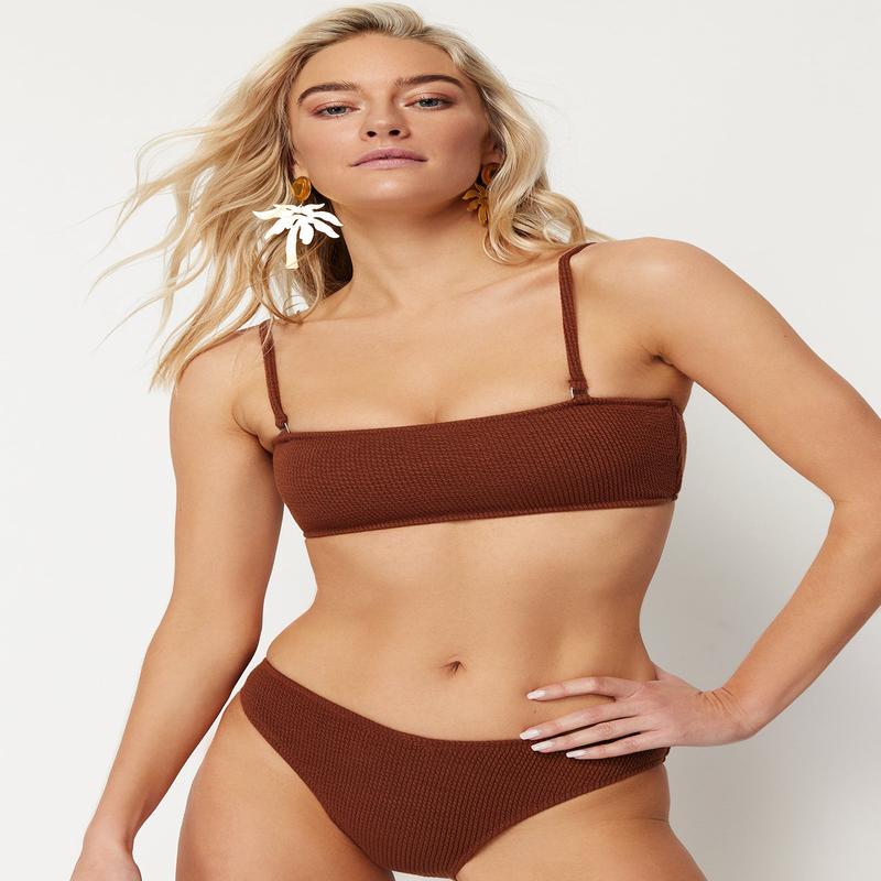 Women's Brown Plain Throw Container Bikini Top