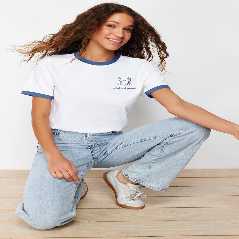 Women's Embroidered / Embroidered Short Regular T-Shirt