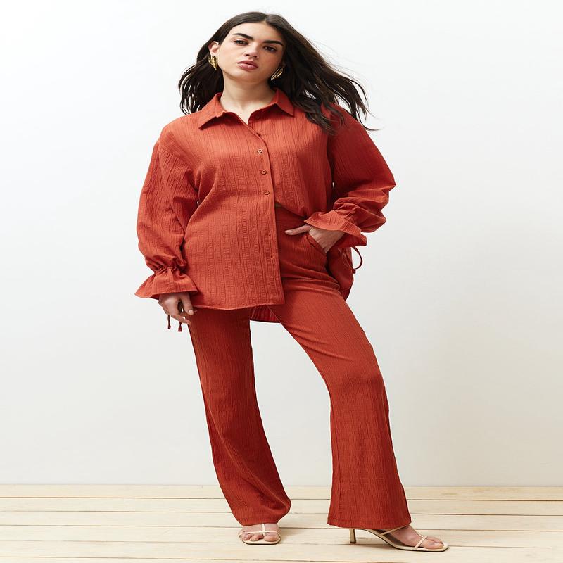 Women's Brown Plain High Waist Trousers