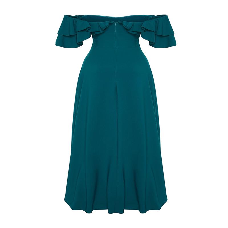 Women's Green Plain Long Long Prom Skater Evening Dress & Prom Dress