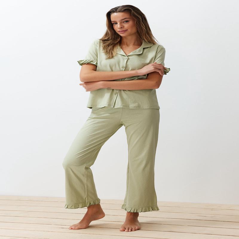 Women's Green Solid Short Lounge/home Regular Pajama Set