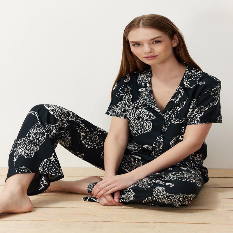 Women's Grau Tiermotiv Short Lounge Regular Fit Pajama Sets