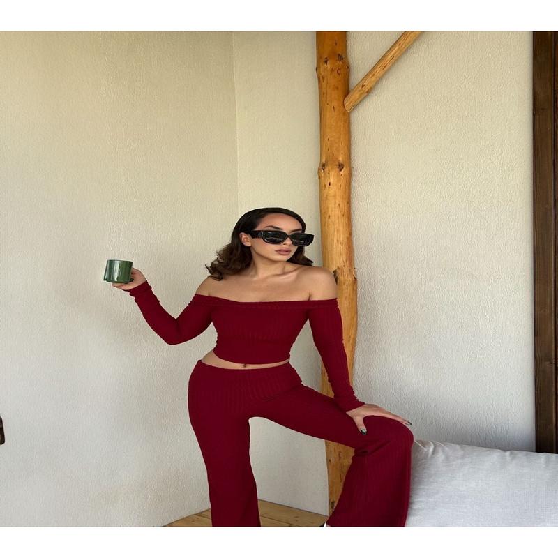 Women's Burgundy Straight High Waist Trousers