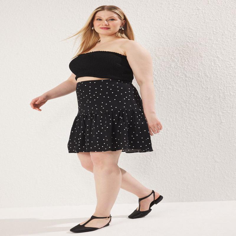 Curve Women's Geblmt Mini A-Line Plus Size Skirt