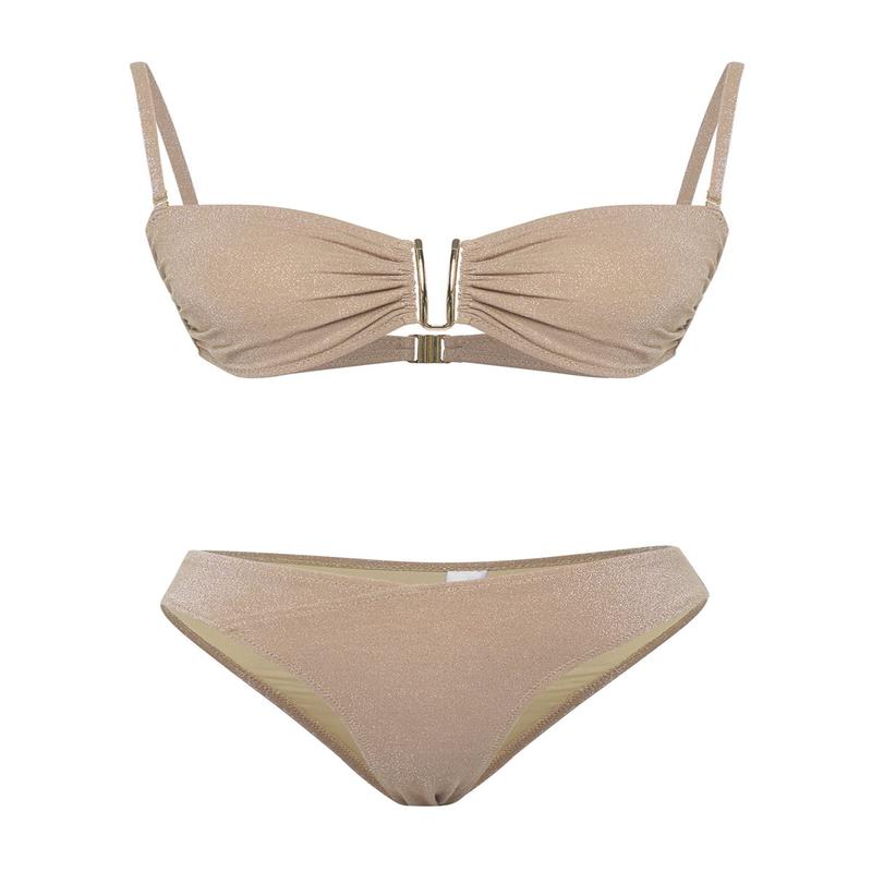 Women's Beige Plain Removable Cup Bikini Set
