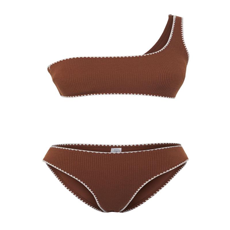 Women's Brown Plain Removable Cup Bikini Set