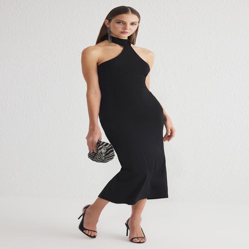 Women's Plain Midi Sleeveless Cocktail Fitted Dress