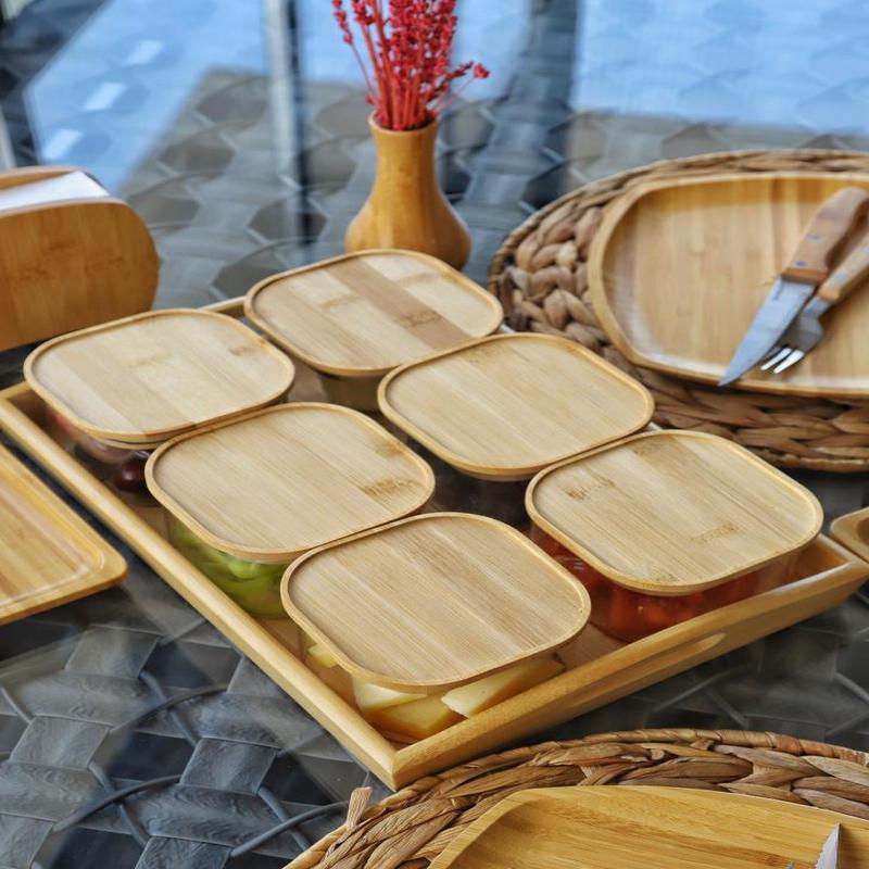 Duo 400Ml Glass Breakfast Bowl With Bamboo Tray And Bamboo Vacuum Lid For 6 Pieces