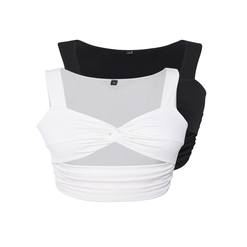 Women's Multi-Colored Plain 2 Pack Spaghetti Strap Crop Top