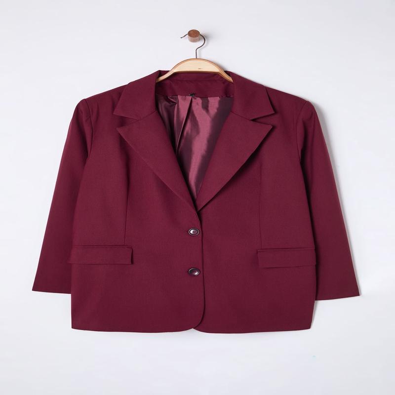 Curve Women's Burgundy Straight Long Oversized Plus Size Jacket