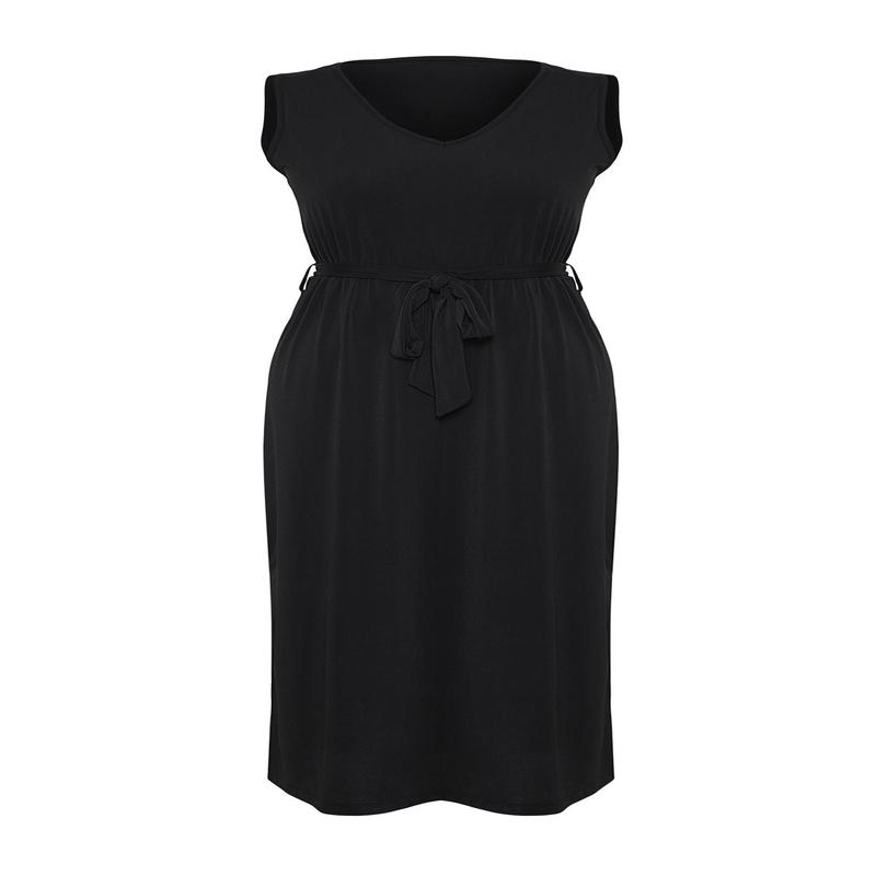 Curve Women's Plain Midi Sleeveless Casual Oversize Plus Size Dress