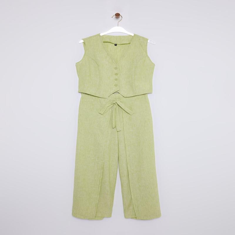 Women's Green Straight Sleeveless Casual/daily Regular Top - Bottom Team
