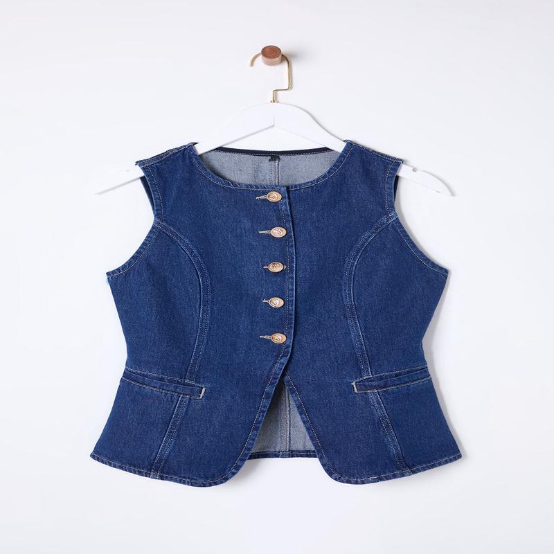Women's Navy Blue Straight Sleeveless Fitted Waistcoat