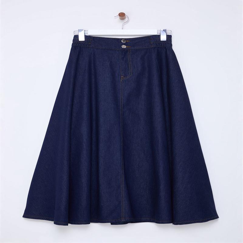 Women's Navy Blue Straight Midi Balloon Balloon Skirt