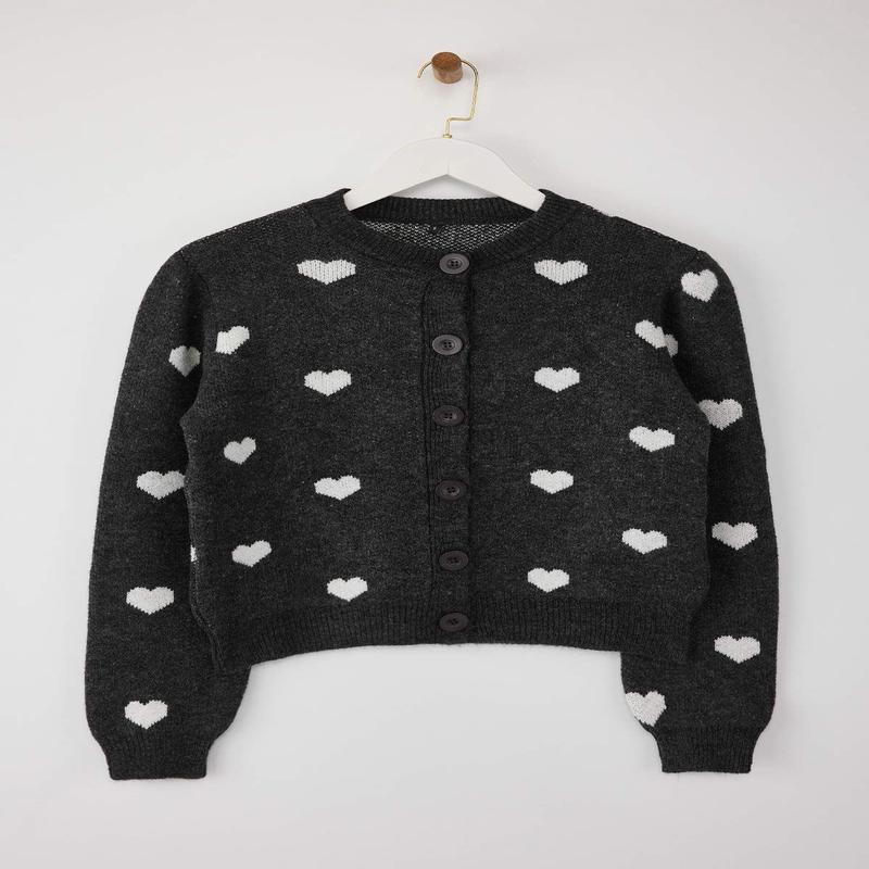 Women's Gray Heart Long Oversize Cardigan