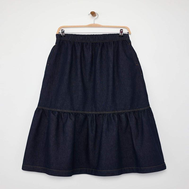 Women's Blue Straight Midi Skirt