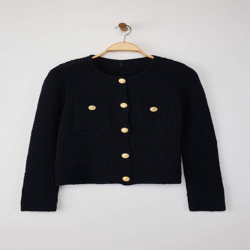 Women's Navy Blue Textured Long Regular Cardigan