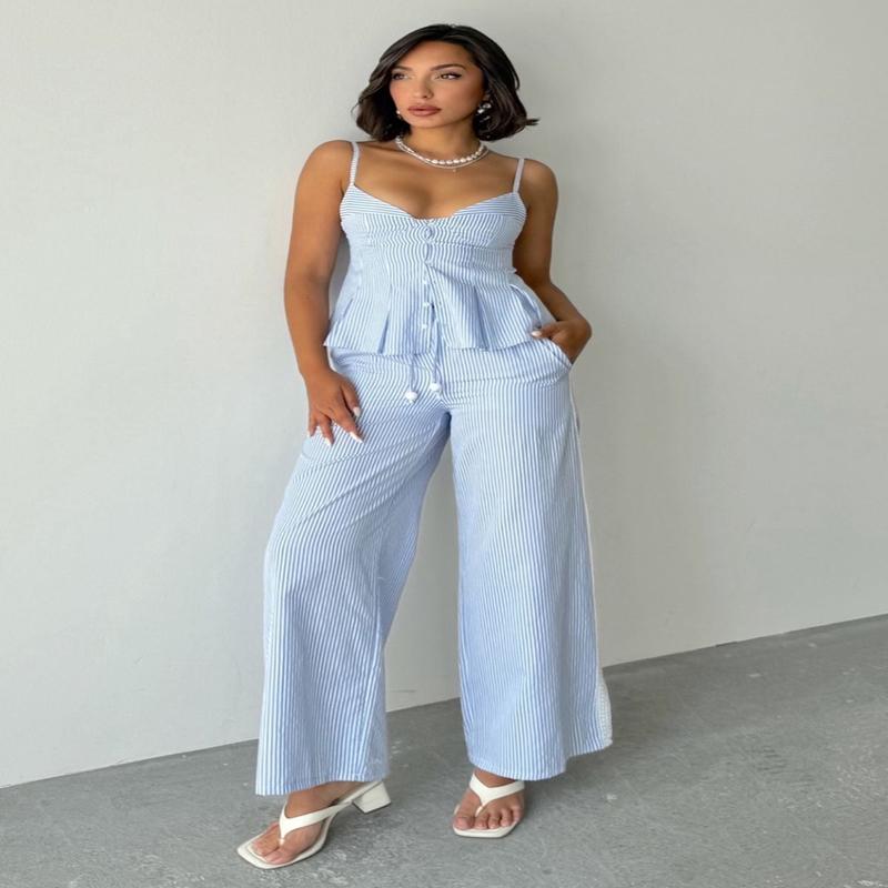 Women's Striped Sleeveless Casual/daily Regular Two Piece Sets