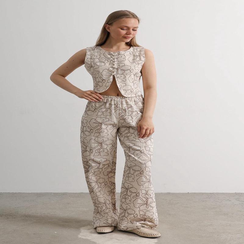 Women's Gray Straight Sleeveless Casual/daily Regular Two Piece Sets