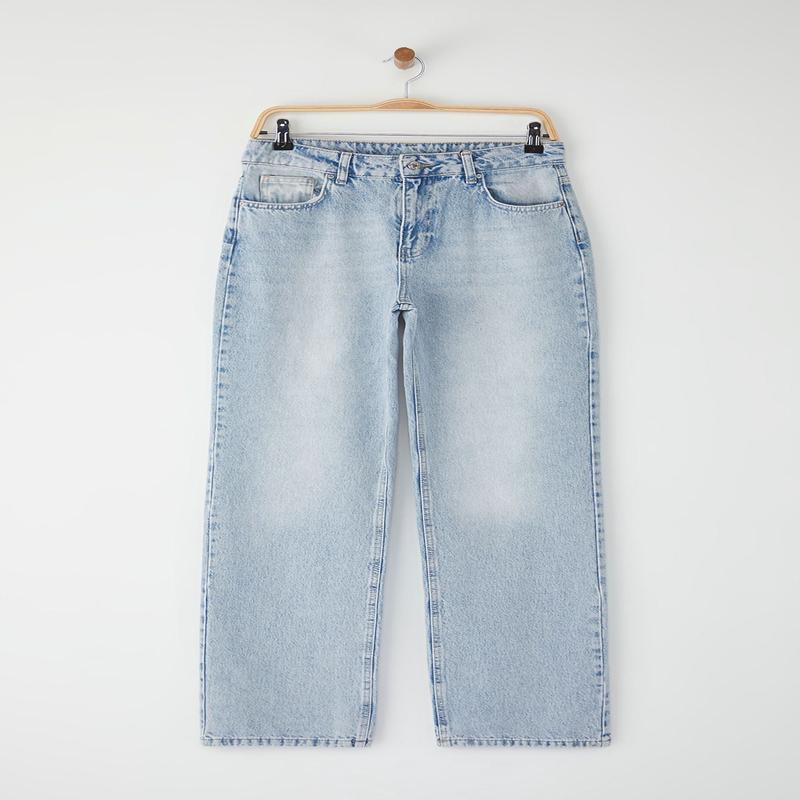 Women's Blue Straight Wide Leg Low Waist Jeans