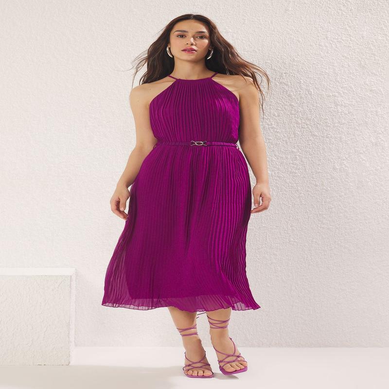 Women's Straight Midi Sleeveless Day And Night Regular Dress