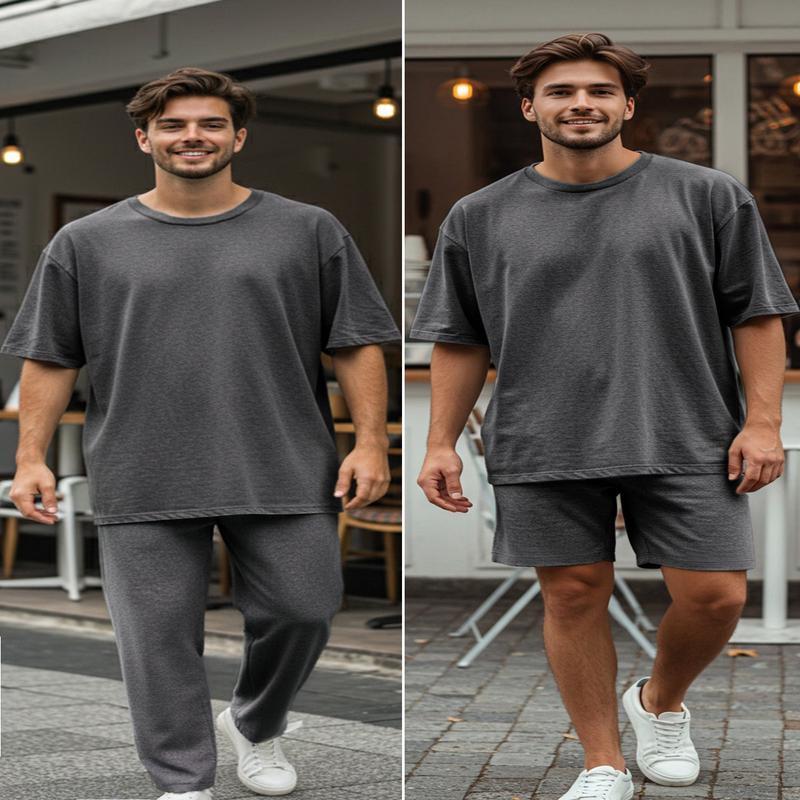 Man Men's Gray Straight Short Casual/daily Oversize Sweatsuit Sets